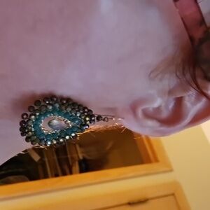 Elegant Teardrop Earrings with Turquoise and Gold Accents